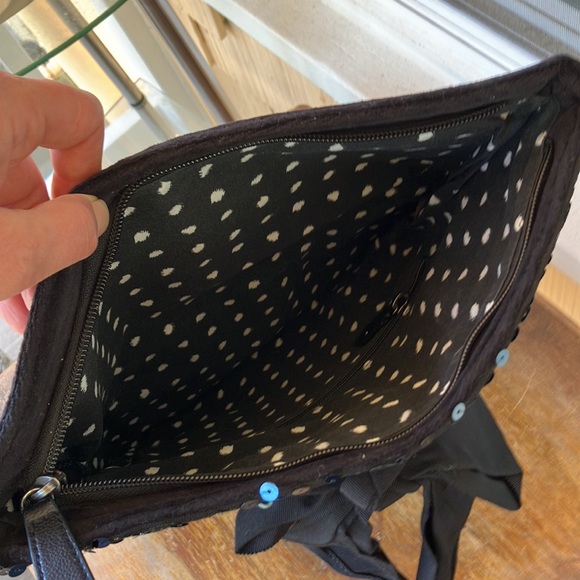 Juicy Couture Blk Velvet with Greenish Blue Iridescent Sequins & Blk Bow Clutch - Picture 8 of 16